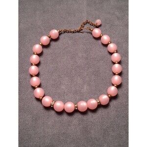 Vintage Pink Lucite Necklace Moonglow Rhinestone Rondelles